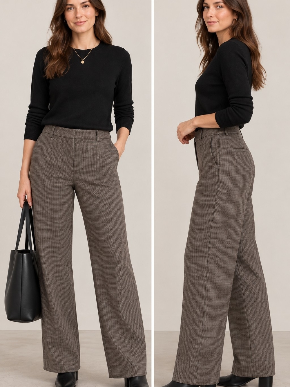 RW&CO. Wide-Leg High-Rise Pants in Brown Houndstooth